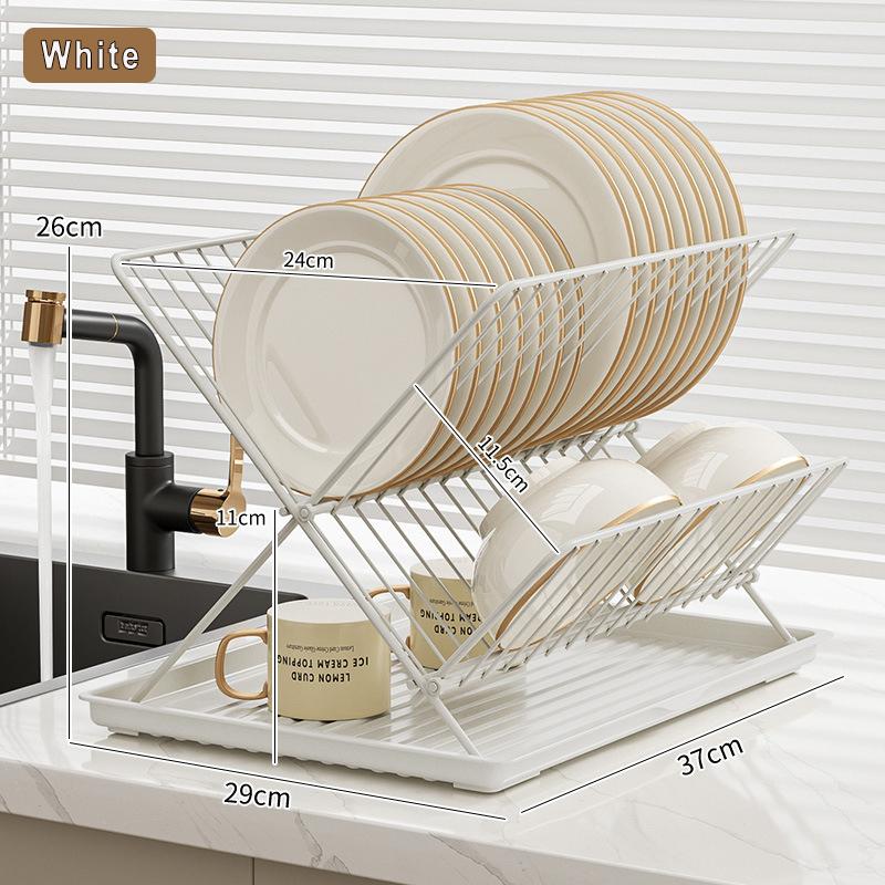 

Foldable Dish Drying Rack X-Shape 2 Tier Dish Drainer Countertop Bow Plate Drying Rack Kitchen Tableware Holder Drying Shelf