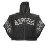 Street Gothic Y2K Flame Print Hoodie Loose Zip Up Sweatshirt Men Women Casual Sportswear