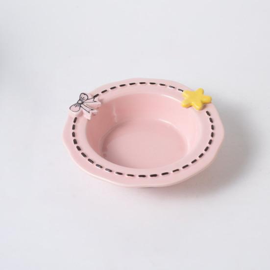 Ceramic Feeding Bowl for Dogs & Cats, Whisker Friendly Kitten Food Water Dish, Wide Shallow Pet Feeder Plate for Dry Wet Food