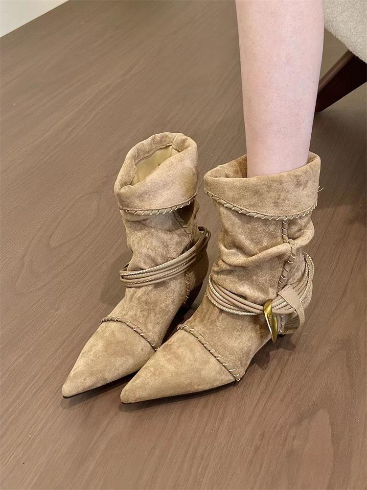 Winter Neue Damen Schuhe Stiefel Spitze Casual Schuhe Mädchen Pumps Outdoor Schlupfschuh Westernstiefel