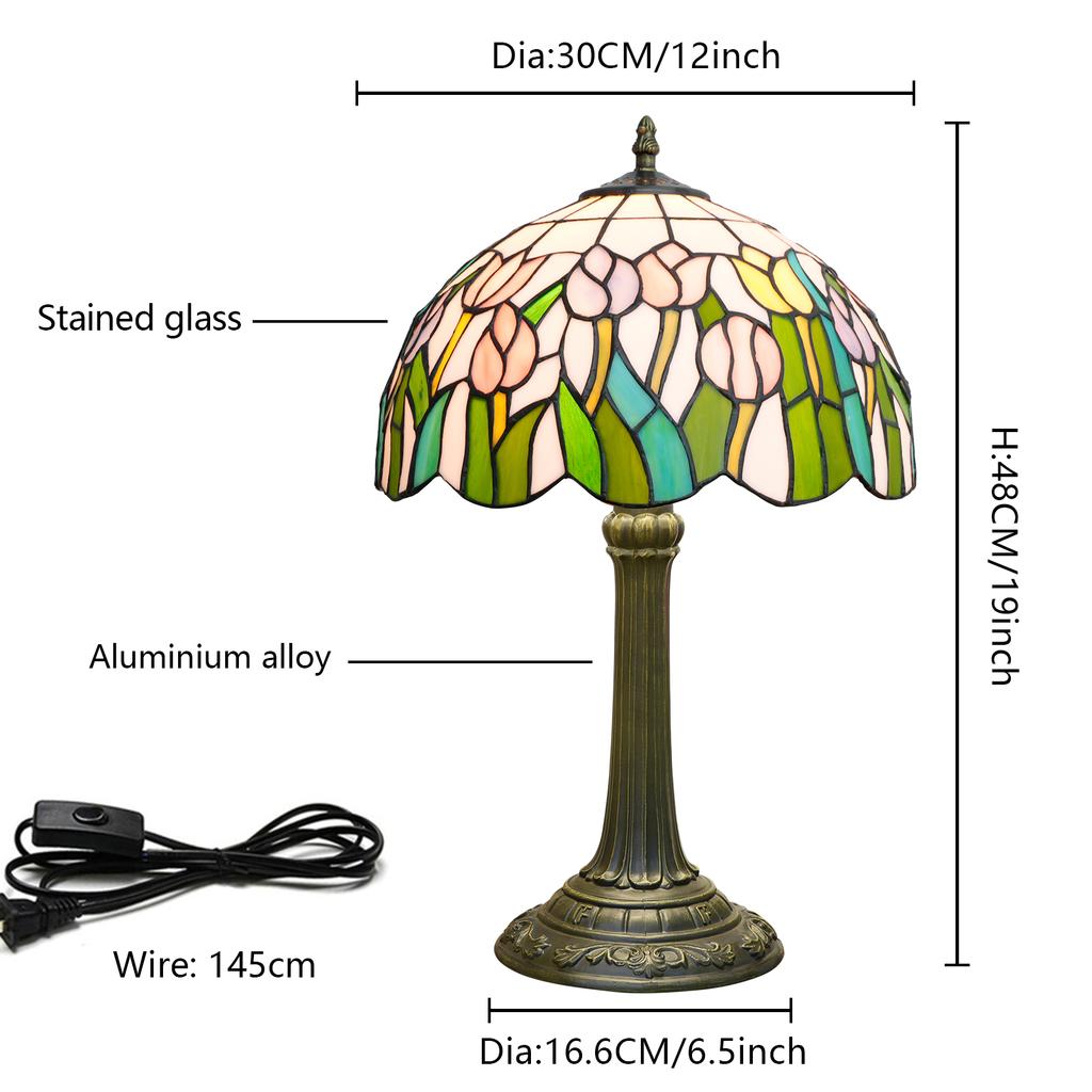 12-Inch Pink Tulip Colorful stained Glass Table Lamp Christmas Atmosphere Lampshade Living Room Bedroom Decorative Lighting