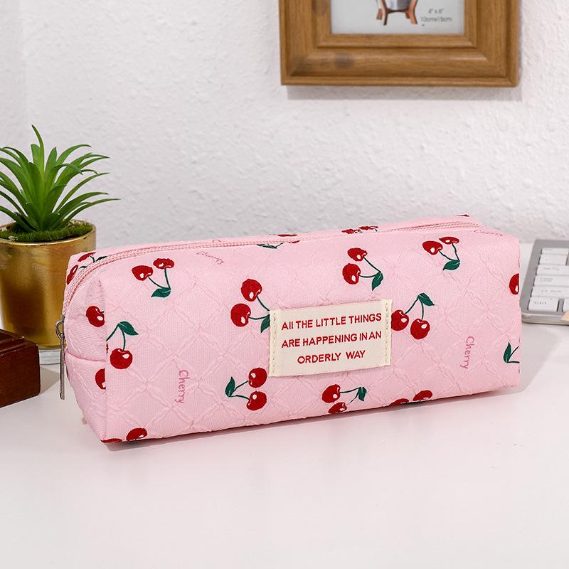 Red Cherry Cute Portable Student Pencil Case Stationery Bag High-value Large-capacity Zipper Storage Bag