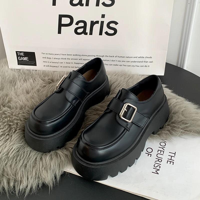 Fashion Autumn New Coarse Heel Shoes for Women Round Head Deep Mouth Metal Buckle Soft Sole Anti-slip Wear-resistant Low-top Shoes