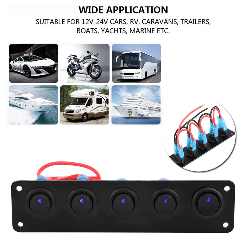 Rundes Armaturenbrett-Wippschalter-Panel 12-24 V 5-Gang-Innenteile für Wohnmobil-Bootsyacht MarineCar Marine Wasserdichte LED