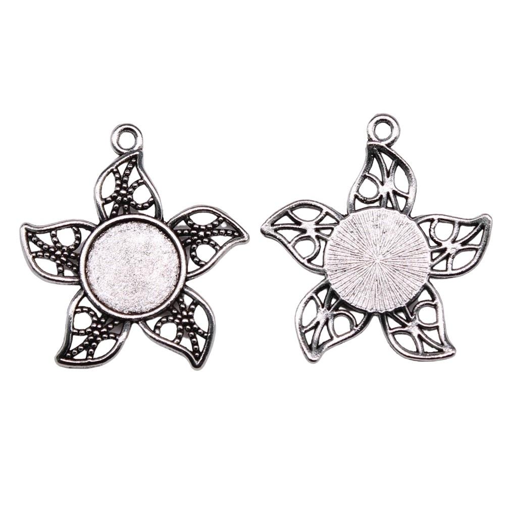 

10 шт. круглый цветок в стиле камея, подвеска с кабошоном, базовая установка, ювелирные компоненты, аксессуары, античное серебро, цвет цинкового сплава 12 мм