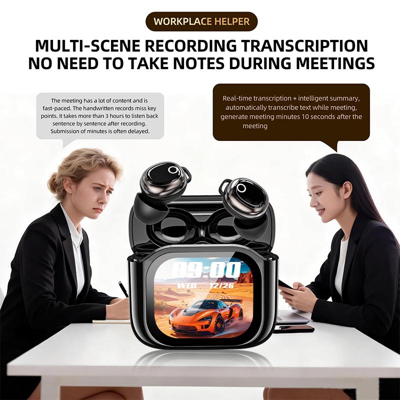 In-Ear Stereo Sound Bluetooth Earphones with Touch Control Color Screen Charging Case Portable Wireless Headsets AI Intelligent Translation