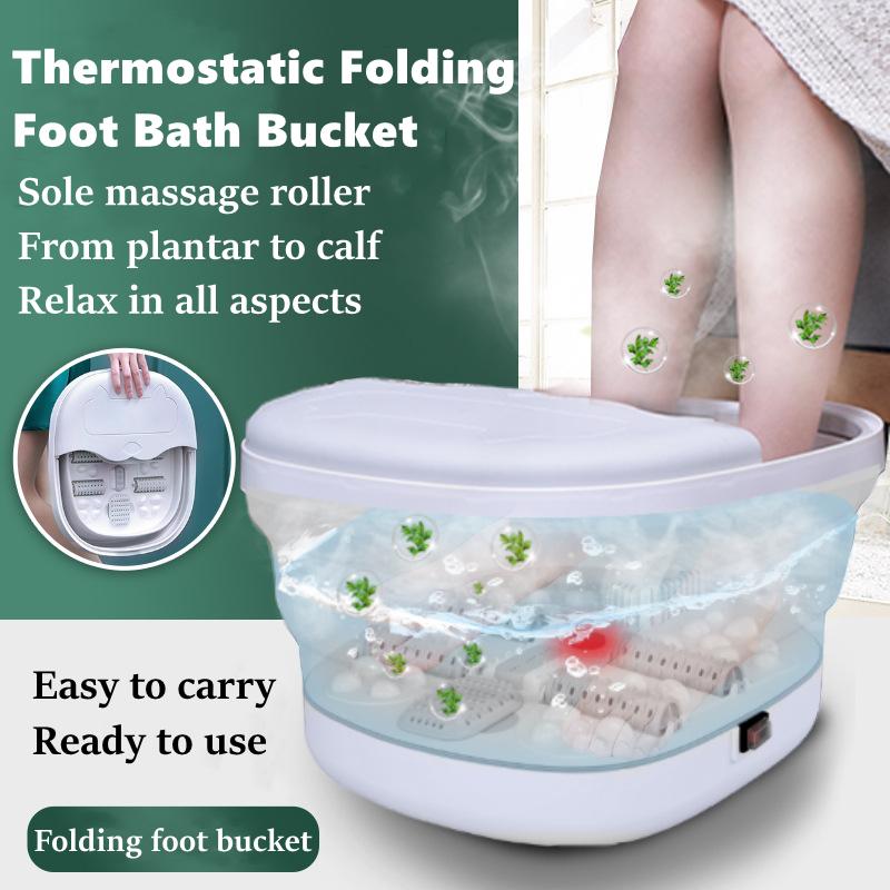 Foldable Foot Bath Massager Smart Roller Massage Portable Bathtub Foaming Foot Soaking with Lid Massage Bucket Collapsible