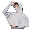 Women Sunscreen Coat Zipper Opening Hooded Face Nack Protection Ice Silk Anti-UV Loose Thin Soft Breathable