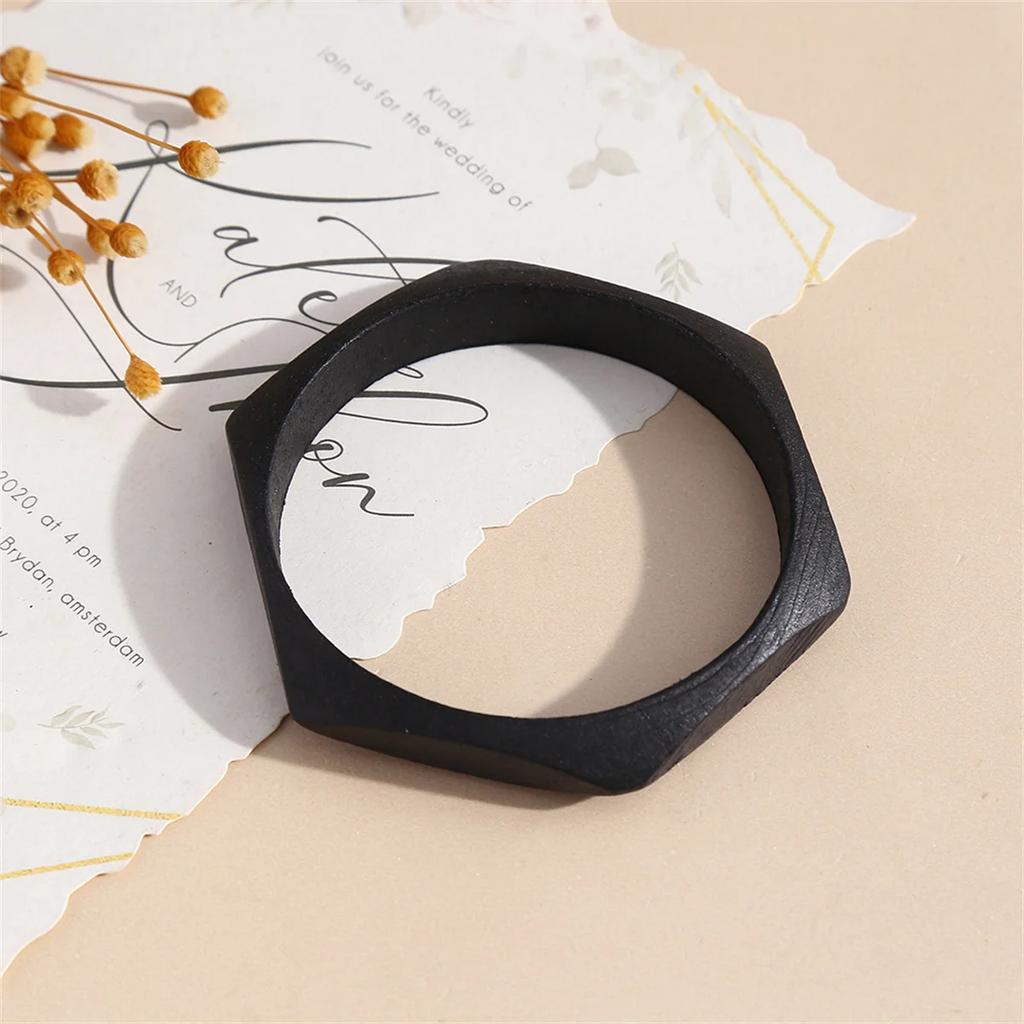 Fashion Fun Women Personality Elegant Natural Wood Square DIY Bracelet Jewelry Layering Ladies Vintage Geometric Layering Bangle