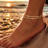 Ankle Bracelets for Women Girls Glitter Waterproof Adjustable 14K Gold Plated/ Silver Layered Anklets Beach Foot Jewerly