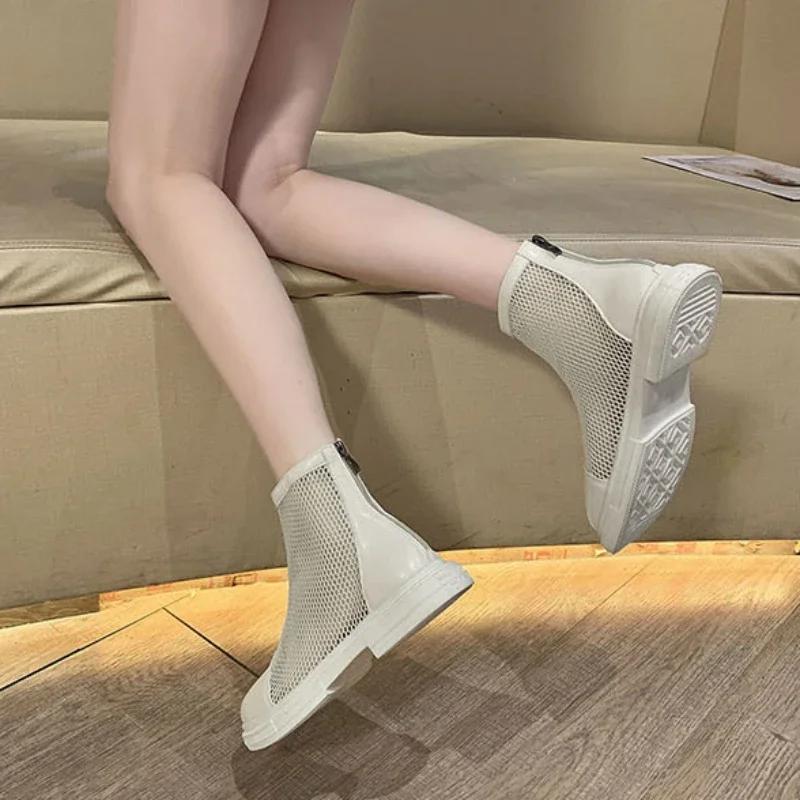 Fashion Female Short Shoes White Empty Round Toe High Quality Pu New In Women's Ankle Boots Designer Luxury Boot Spring 2024 Hot Booties