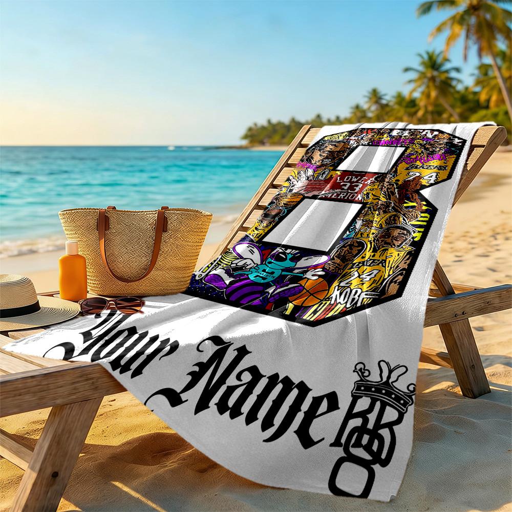 Kobe Personalized Text Beach Towel Super Soft Absorbent Ideal For Travel Outdoor Swim Pool Yoga Surf Camping Hiking Gym Gift Holiday