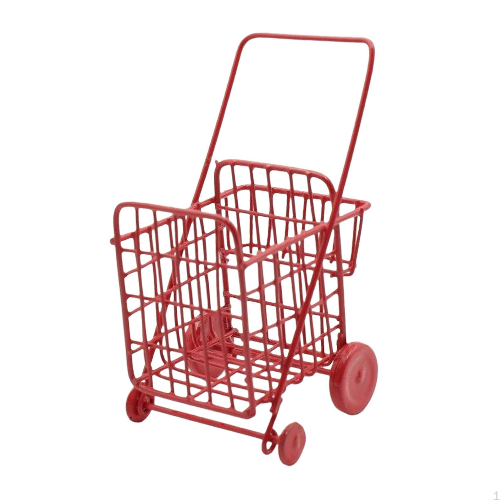 

1/12 Dollhouse Accessory Decor Pretend Play Toys Simulation for Micro Landscape Shooping Cart Red