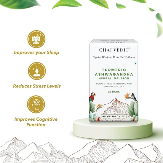 Chai Vedic Turmeric Ashwagandha Herbal Infusion Tea | 20 Tea Bags (Pack of 1)