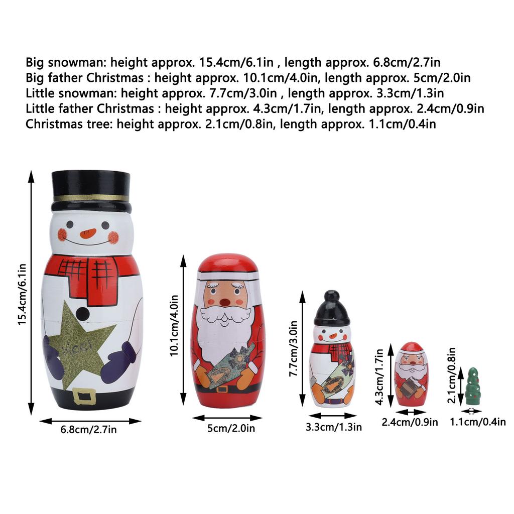 5pcs Nesting Dolls Glossy Round Unique Christmas Style Attractive Decorative Ornaments for Festive Gifts