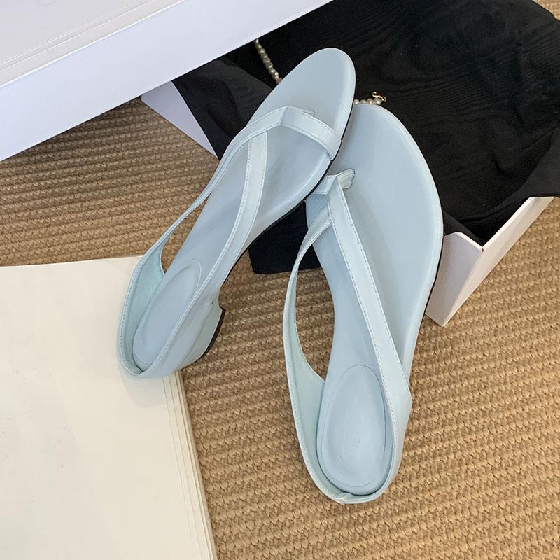 Fashion Fashion Round Toe Ladies  Low Heel Slippers Shoes Luxury Footwear Women Heeled Slippers Slides Shoes Female Sandals Flip flops