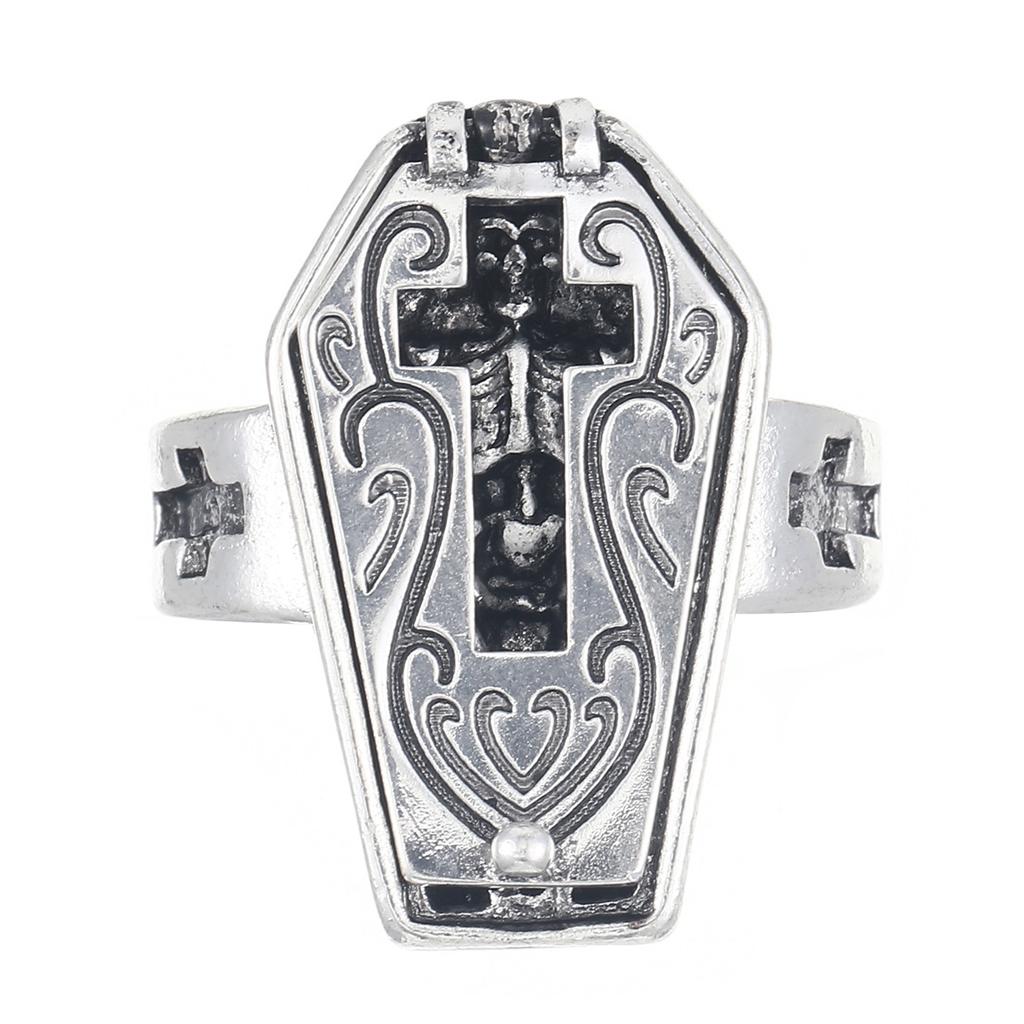 Hochwertige Sargkreuzringe. Verstellbarer Ring mit gotischem Totenkopf-Sargkreuz für Liebhaber einzigartigen Stils und Mode