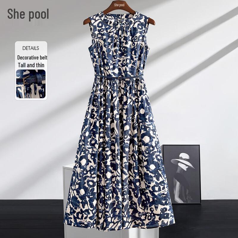 Women s Summer Sleeveless Floral A-Line Midi Dress M