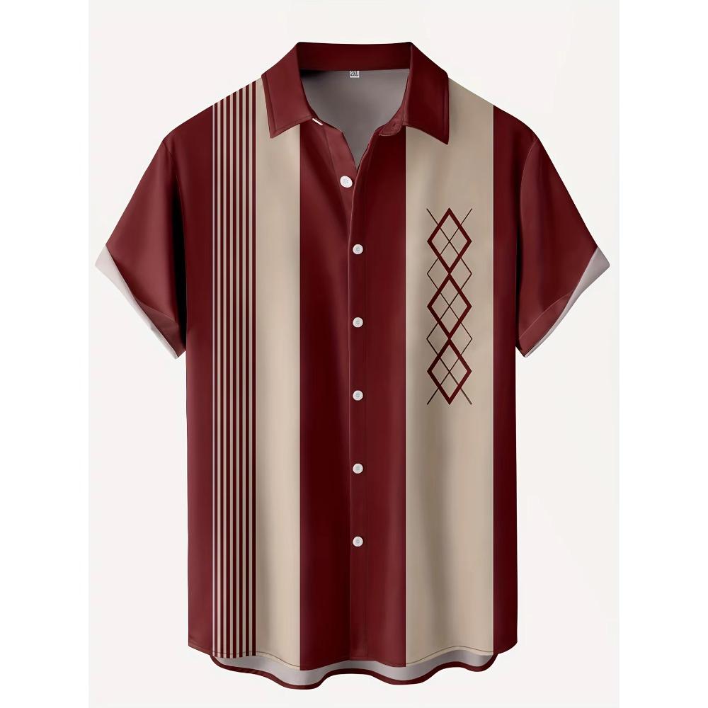 Men's Hawaiian Beach Resort Casual Shirt Summer Fashion Loose Weave Breathable Short-Sleeved Striped Print Loose Streetwear