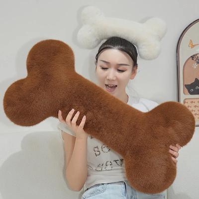 Cocoa Beige Ivory Dog Bone Pillows Creative Funny Plush Faux Fur Rounded Edges Pet-Friendly Home Decor Cozy Texture Gift
