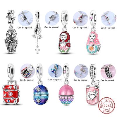 Charms Beads Pendant Copper Openable Heart Suitcase Egg Charm Fit Original Bracelet Women Man Diy Fine Jewelry Gift