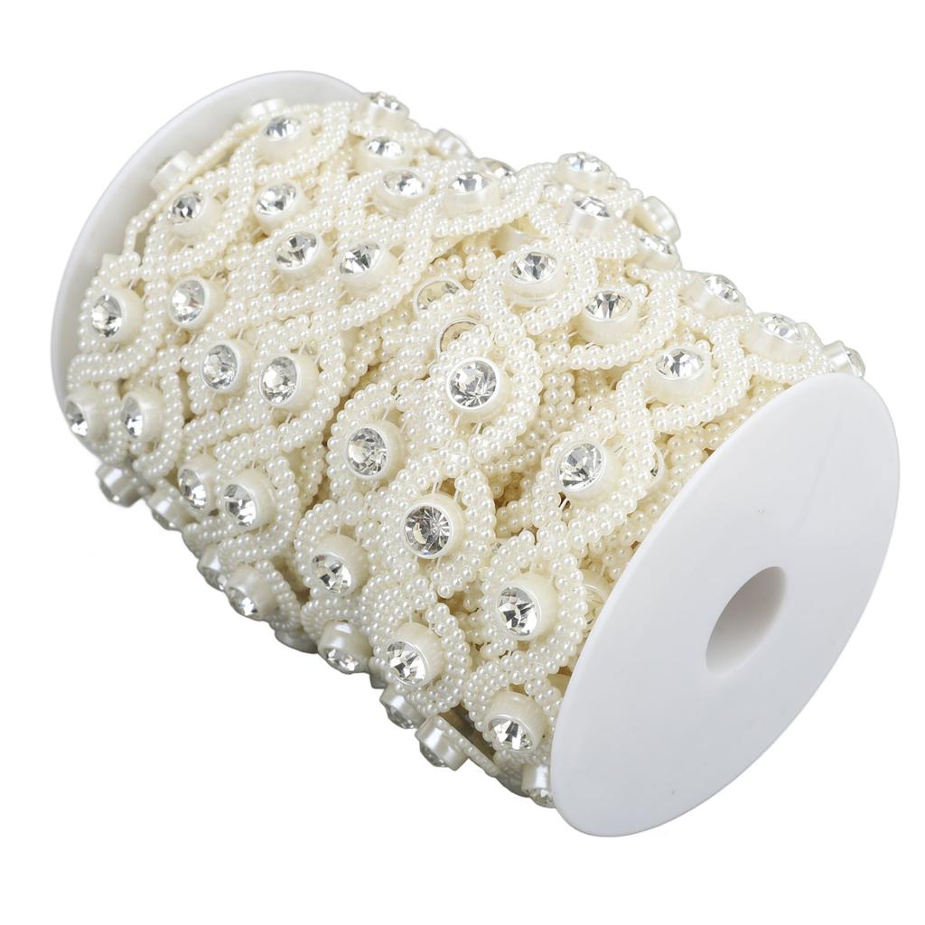 Bead Chain String Half Side Flatback DIY Imitation Pearl String with Rhinestone for Crafts