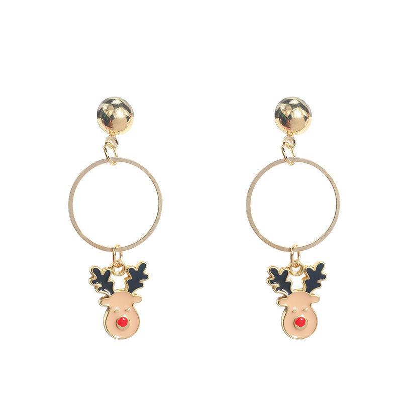 Reindeer Candy Cane Drip Oil Stud Earrings - Festive & Trendy Jewelry