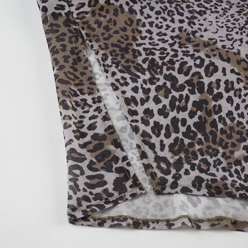 Podzim/Zima 2024 Evropský a Americký Styl Síťovaná Nepravidelná Dlouhá Sukně s Leopardím Vzorem