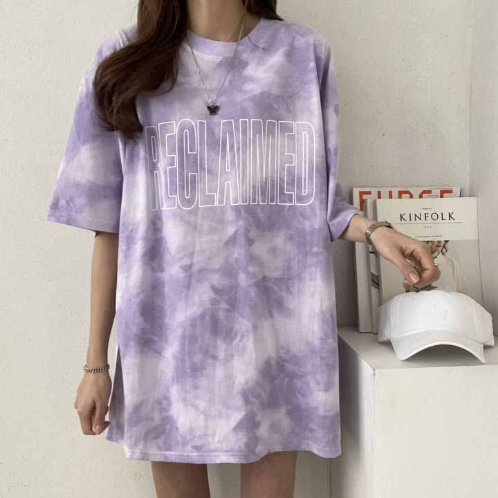 

Окрашенная в галстук футболка с короткими рукавами для женщин, летний дизайнерский свободный крой, студенческий топ больших размеров, сладкий пикантный топ для девочек 3XL фиолетовый