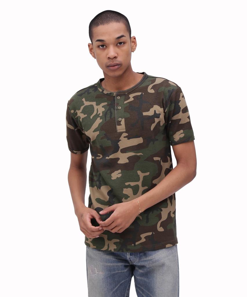Avirex Daily Rib Short Sleeve Neck Camouflage Rib Henley Neck Short Sleeve Daily Size Olive 6143504 T-Shirt (Web Exclusive) T-Shirt, Wear, Men's, M,