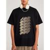 Black Oversized T Shirt with Geometric Brick Pattern Design for Streetwear Fashion
