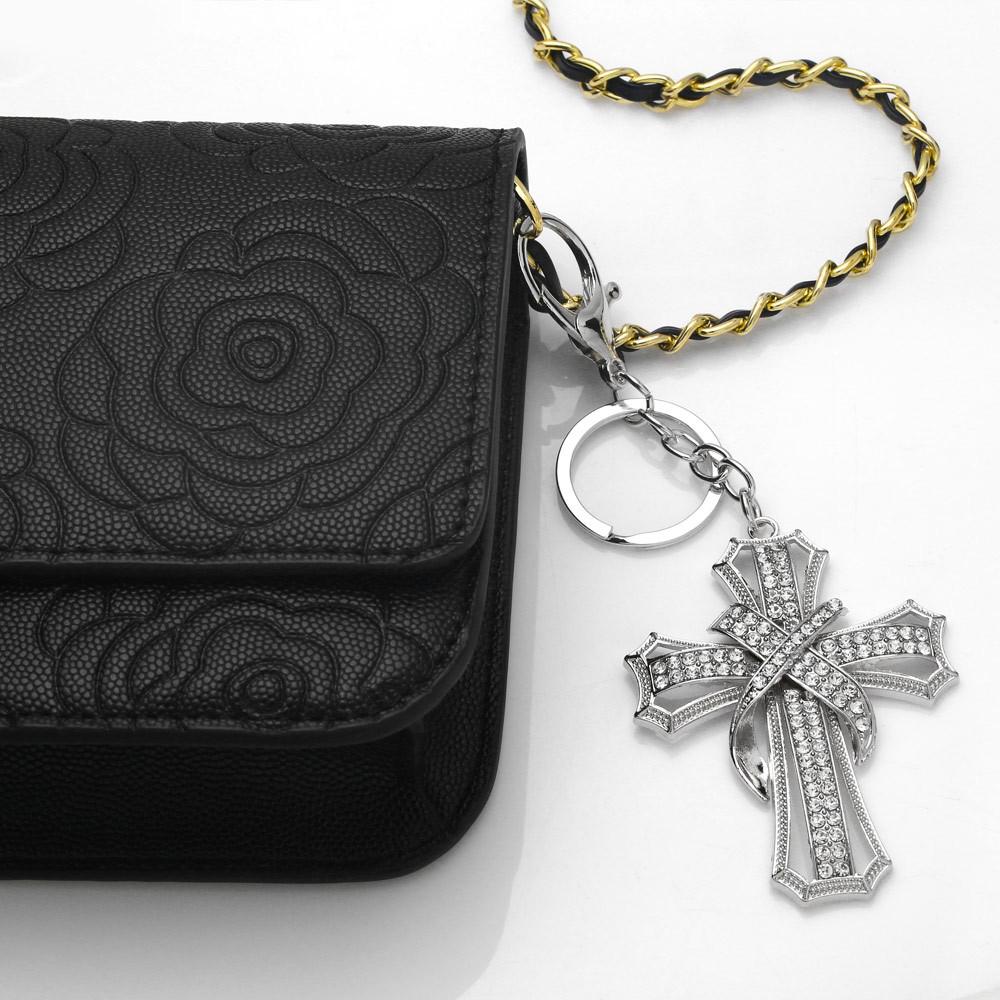 Catholic Cross Keychain for Women Men Rhinestone Religious Christ Keyring Bag Pendant