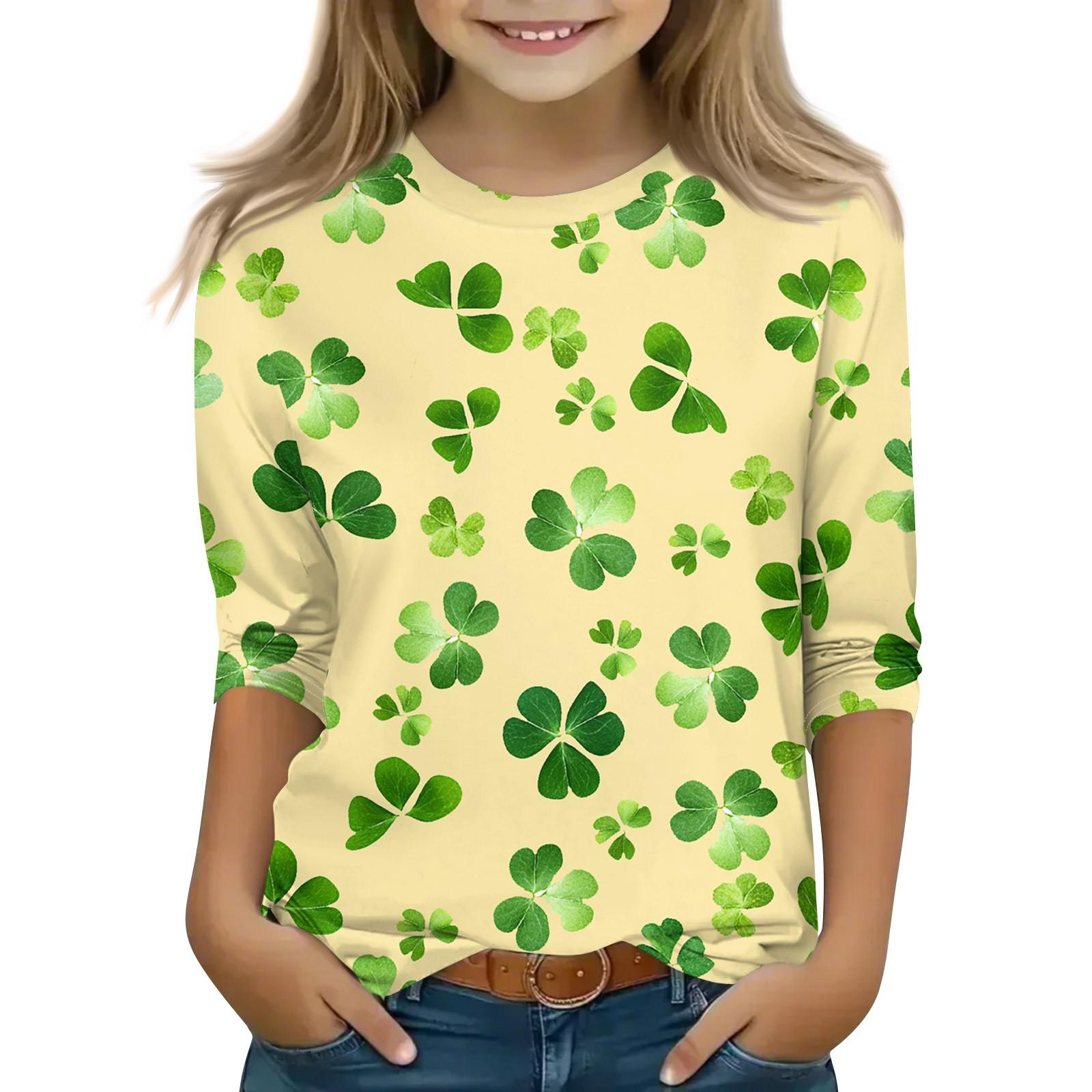 

Топы с принтом для девочек 5-16 лет с круглым вырезом и рукавами 3/4 Футболки Модные топы Наряды Футболки 120 циан