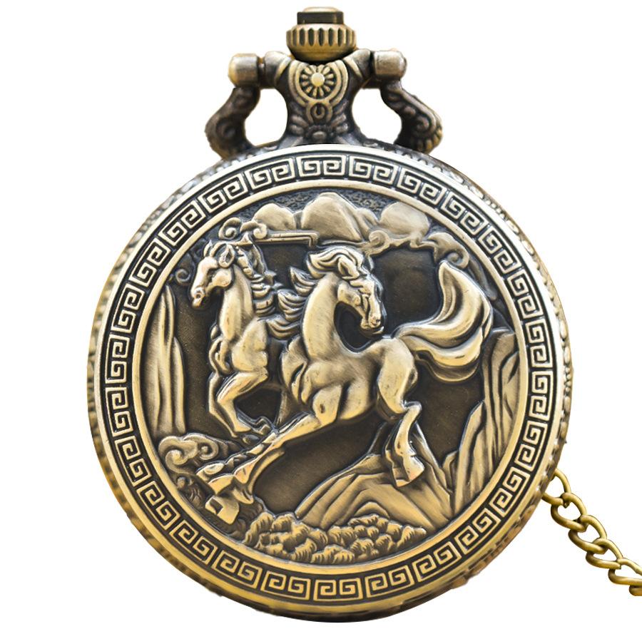 Classic Western Riding Cowboy Horse Quartz Pocket Watch Retro Men's Women's Necklace Pendant Gift
