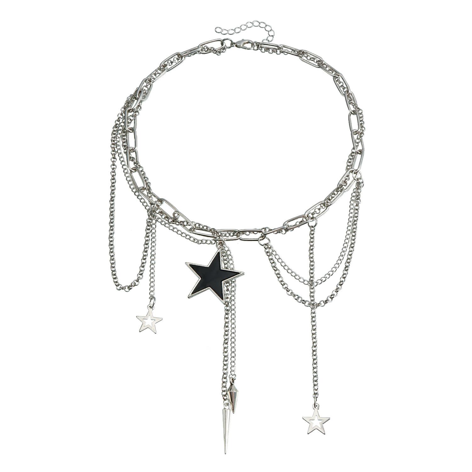 

Jewelry, dark necklace, drip oil, hollowed out pentagram ins Spice girl style niche item jewelry