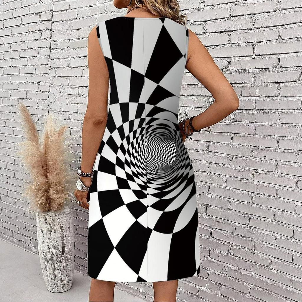 Plus Size V Neck Sleeveless Mountain Brook Forest Print For Eco Tourism Getaway
