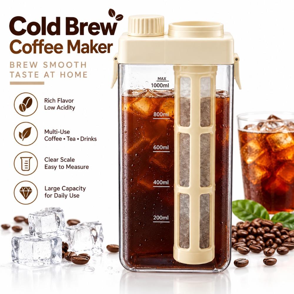 PP ABS AS Cold Brew Pitcher Built In Measurement Scale Brewing Coffee Carafe Kitchen Counter