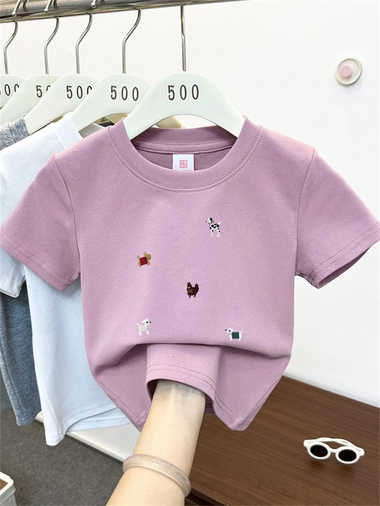 Kids Summer Cotton Cartoon T Shirt Loose Round Neck Short Sleeve Casual Top For Boys And Girls