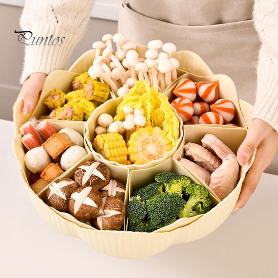 360 Dgree Rotatable Serving Tray 8 Dividers Detachable Hot Pot Serving Bowl Draining Food Tray for Snacks Relish Vegetable Fruit