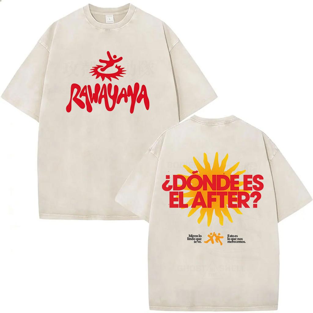 Vintage Washed Rawayana Donde Es El After Album  Print TShirt Men Women Hip Hop Pop Music Short Sleeve T Shirt Streetwear