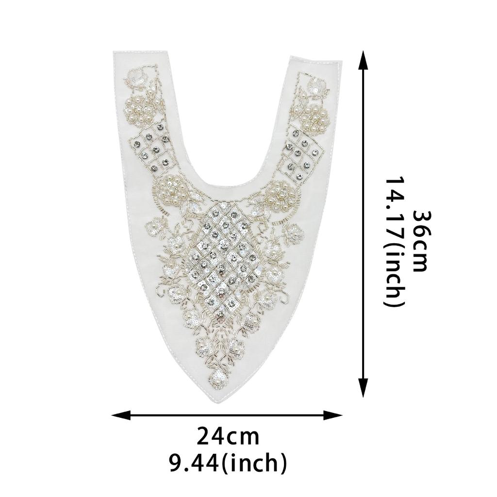 White Handmade Beaded Sequined Flower Mesh Collar Exotic Dress Wedding Decoration Accessories Front Collar Cloth Sticker