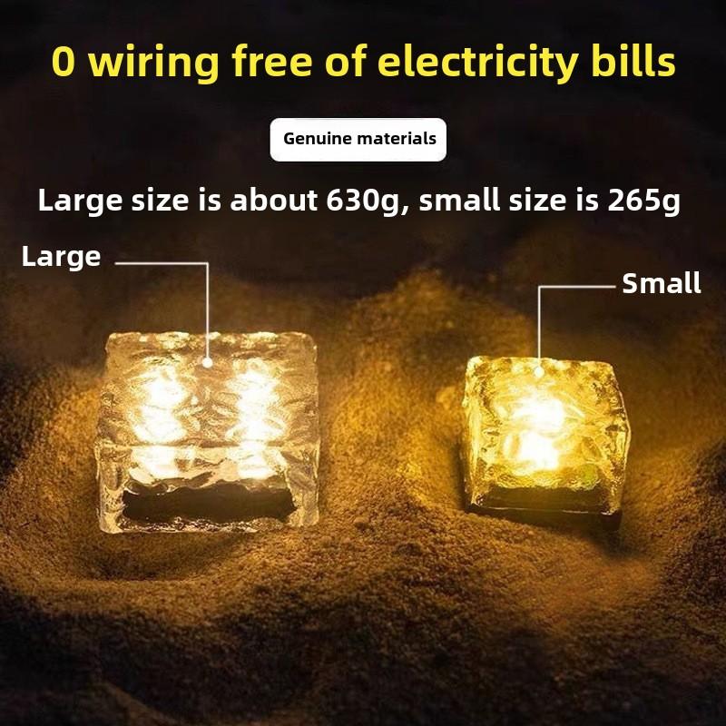 Square ice brick lamp Home garden induction square solar lamp Outdoor waterproof step decoration Ice cube garden lamp