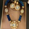 Medieval Vintage Classic Cameo Necklace Earrings Set Heavy Industry Hand-carved Opal Necklace