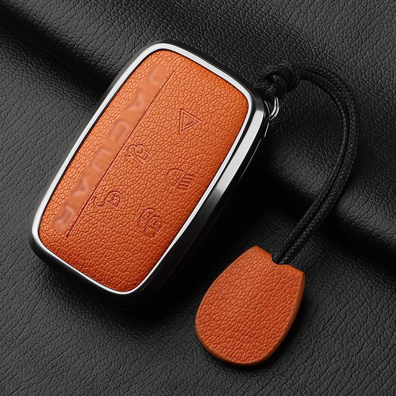 Aluminiumlegierung Ziegenleder Auto Schlüsselhülle Abdeckung für Jaguar JLR XF XJ XE XJL XFL I-PACE E-PACE F-Pace Auto Schlüsselhülle Schutz Fob