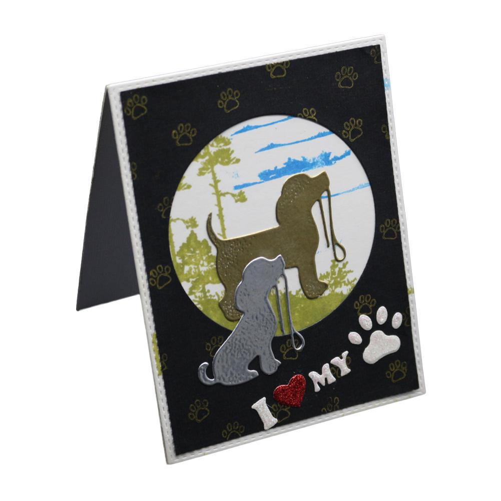 2 Puppies Footprint Frame Metal Silvery Stencil Embossing Cutting Dies For Diy Scrapbooking Paper Album Cards Making