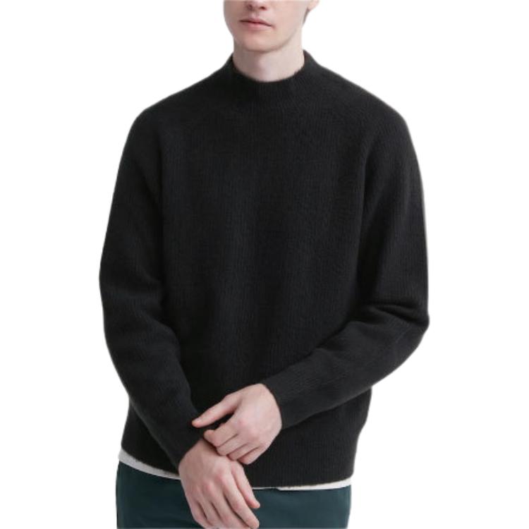 UNIQLO Solid Color High Neck Loose Fit Long Sleeve Knit Sweater Men sweater Black 460946-09