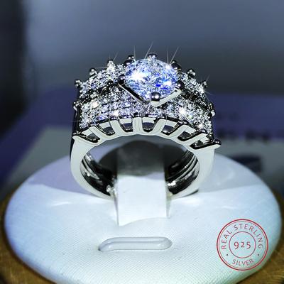 925 Sterling Silver Fashion High -End Full Diamond Full Zircon Ring Design For Ladies Party Reception Jewelry Gift