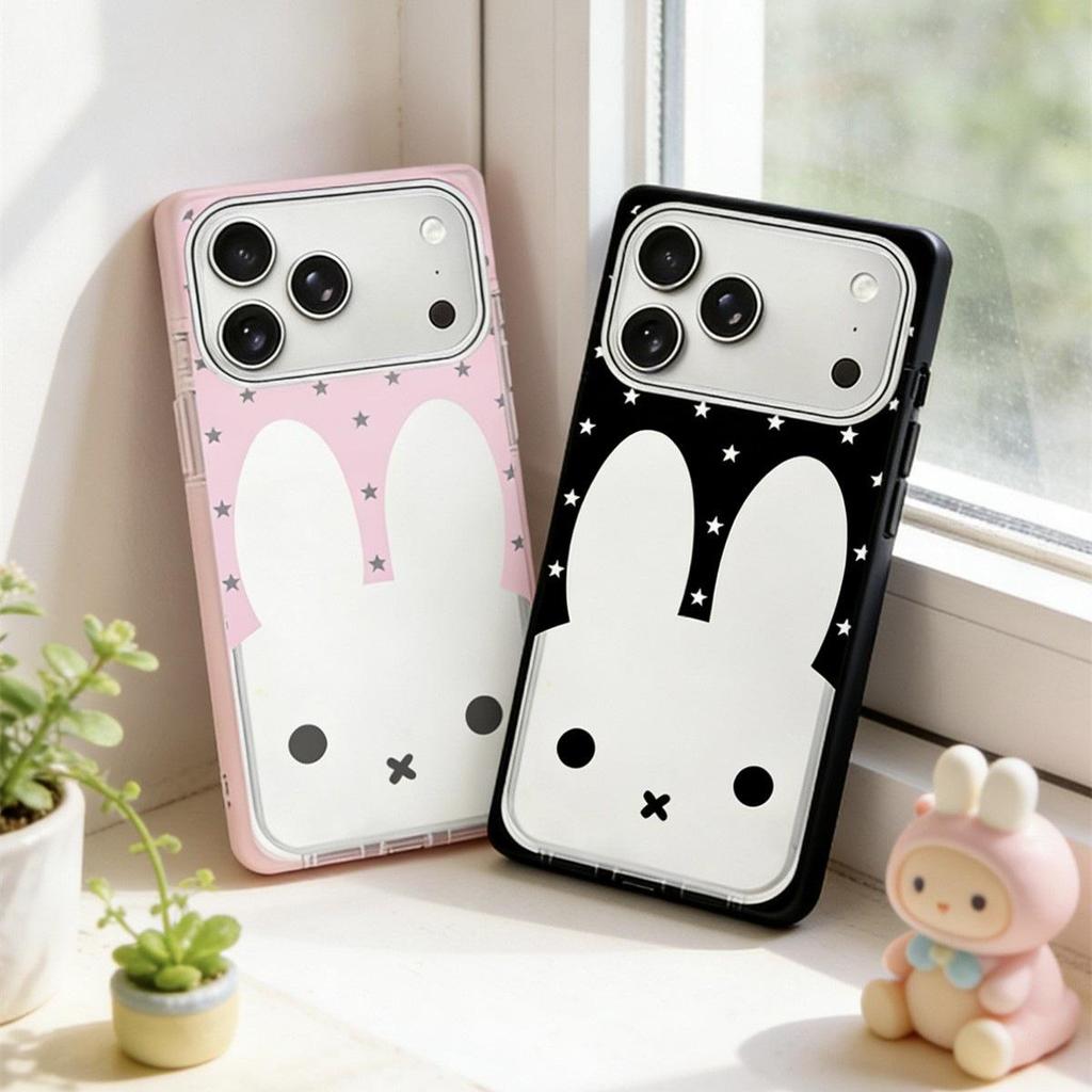Miffy Rabbit Crystal Square Phone Case for iPhone 15/16/17 Pro Max - Anti-fall Design