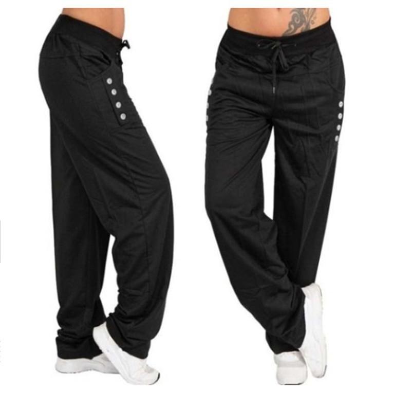 Women's Fashion Casual Pants Loose Lace-up Slim-fit Fitness Pants, Women's Running Training Yoga Pants, Thick Button Loose Wide Leg Pants