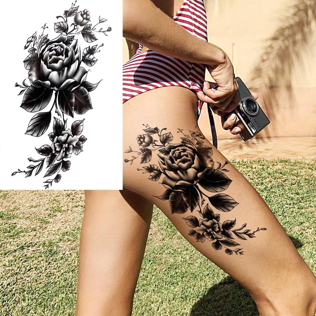 Hochwertige temporäre Rosen-Tattoos für Arm und Wade – Europäischer & Amerikanischer Stil